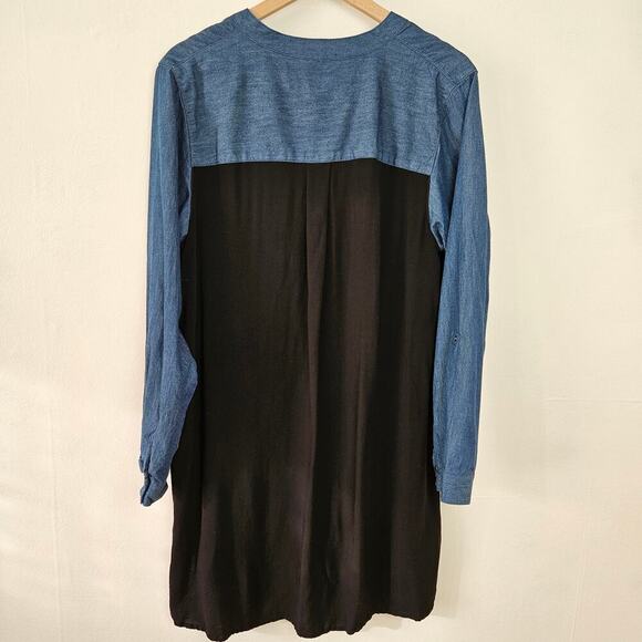 Ellos Denim Trim Tunic Top M 14/16 Plus Blue Black Shirt Long Sleeve - Picture 6 of 8